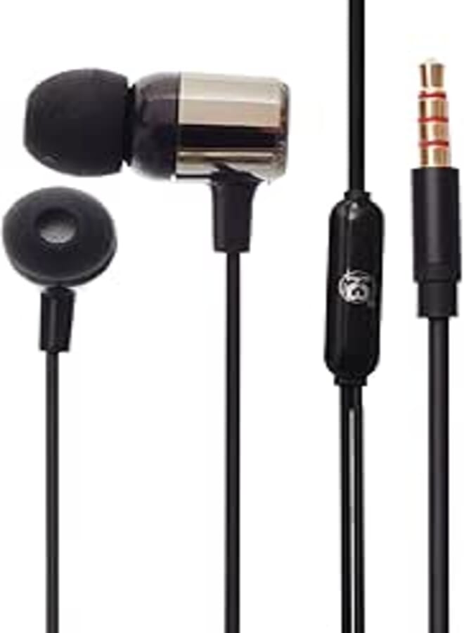 K3-H98-B Metal In-Ear Wired Earphones with Mic Supporting Voice Calls, High-Fidelity Stereo Sound, Noise Isolation, Tangle-Free Cable, Compatible with Most Devices 3.5mm Jack - Black